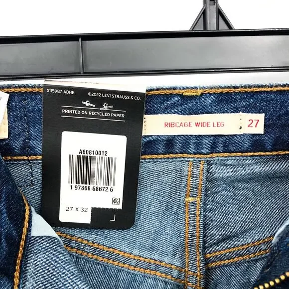 LEVI'S Women's Ribcage Wide Leg Jeans 27x32 US 4 Polar Blue A6081-0012 NWT - Picture 9 of 11